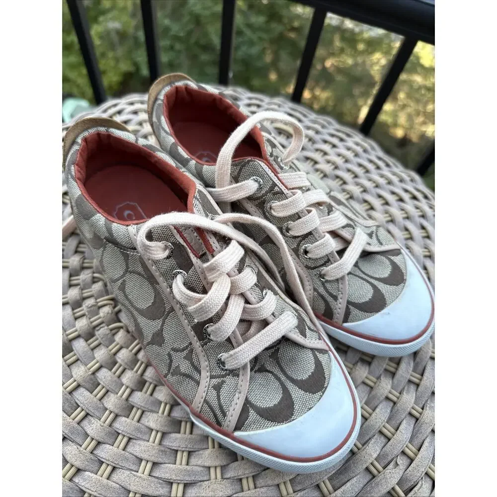 Coach Barrett Women's Sneaker 6M Metallic Pink Canvas Casual Lace-Up Shoes